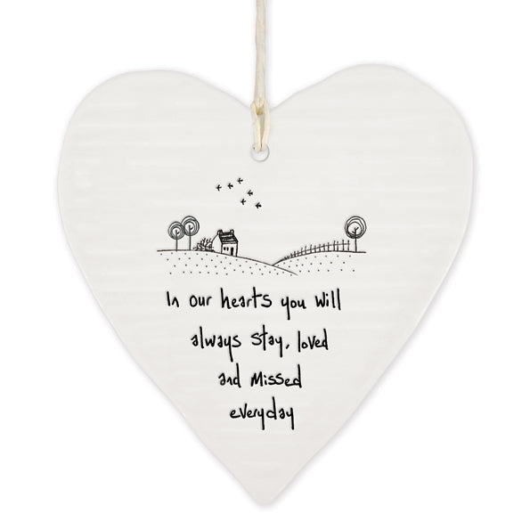 East of India Wobbly Round Heart - In Our Hearts You Will Always Stay