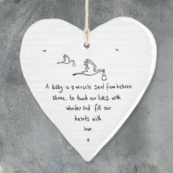 East of India Wobbly Round Heart - A Baby is a Miracle Sent From Heaven Above