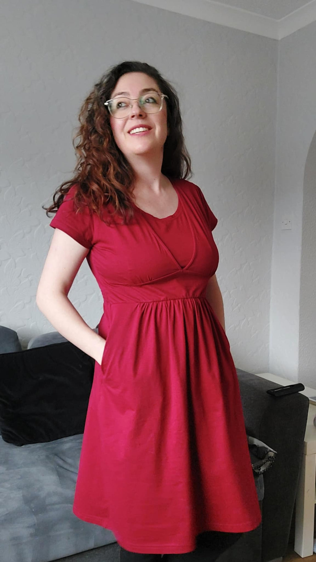 The Cotton Breastfeeding Dress - Burgundy Red