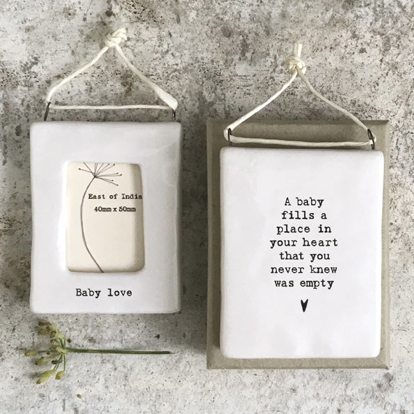 East of India Mini Porcelain Hanging Frame - Baby Love