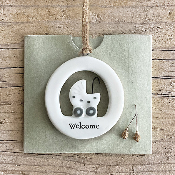 East of India Mini Porcelain Hanging Ornament - Welcome