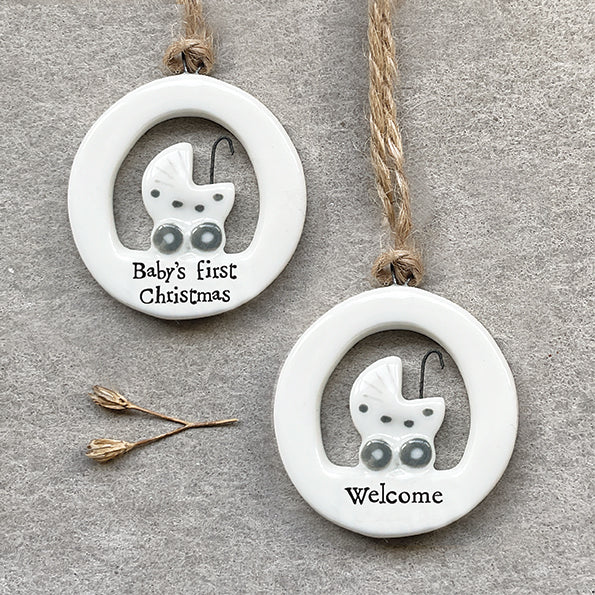 East of India Mini Porcelain Hanging Ornament - Welcome