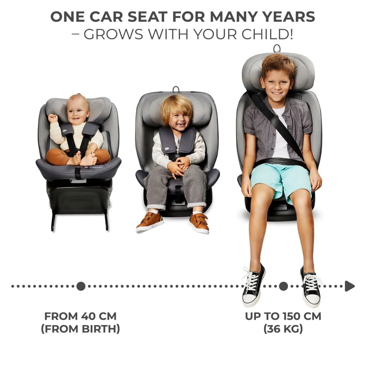 Kinderkraft i-Grow i-Size Car Seat Group 0+/1/2/3 (Birth to 12 Years) - Black