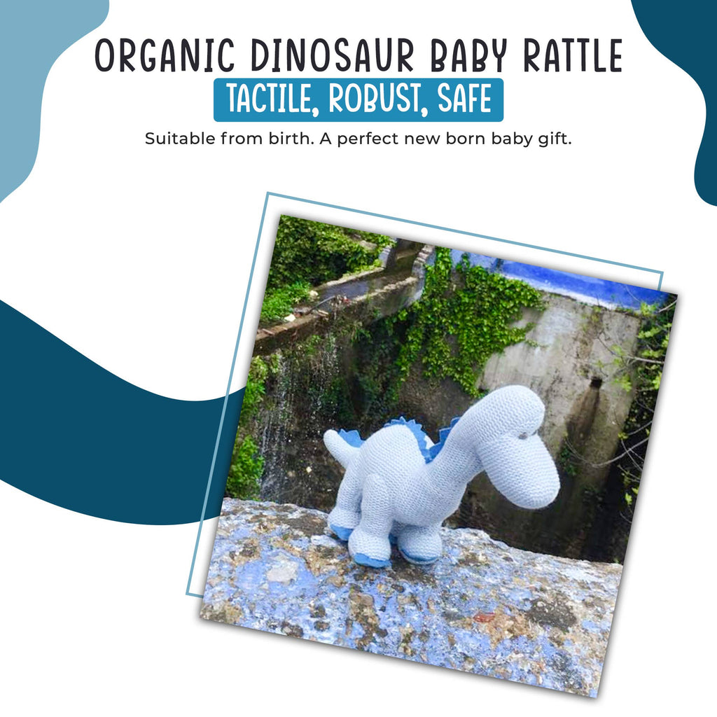 Best Years Ltd - Dinosaur Baby Rattle, Knitted Organic Cotton Blue Diplodocus