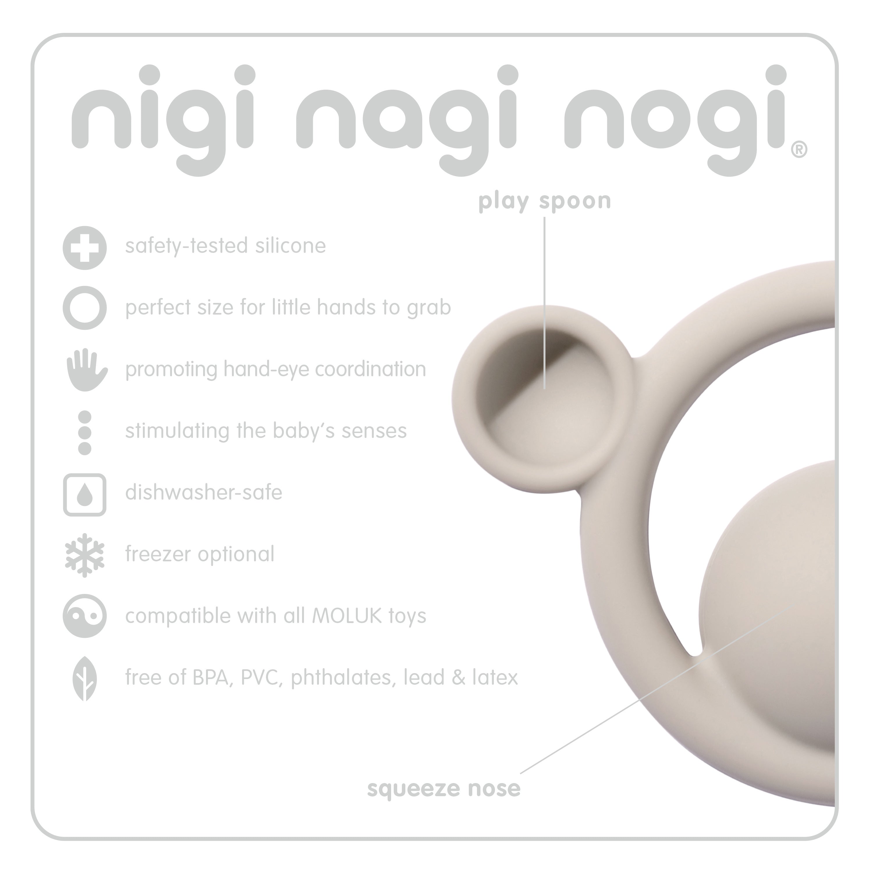 MOLUK Nigi, Nagi & Nogi Teether and Sensory Pastel Colour Set