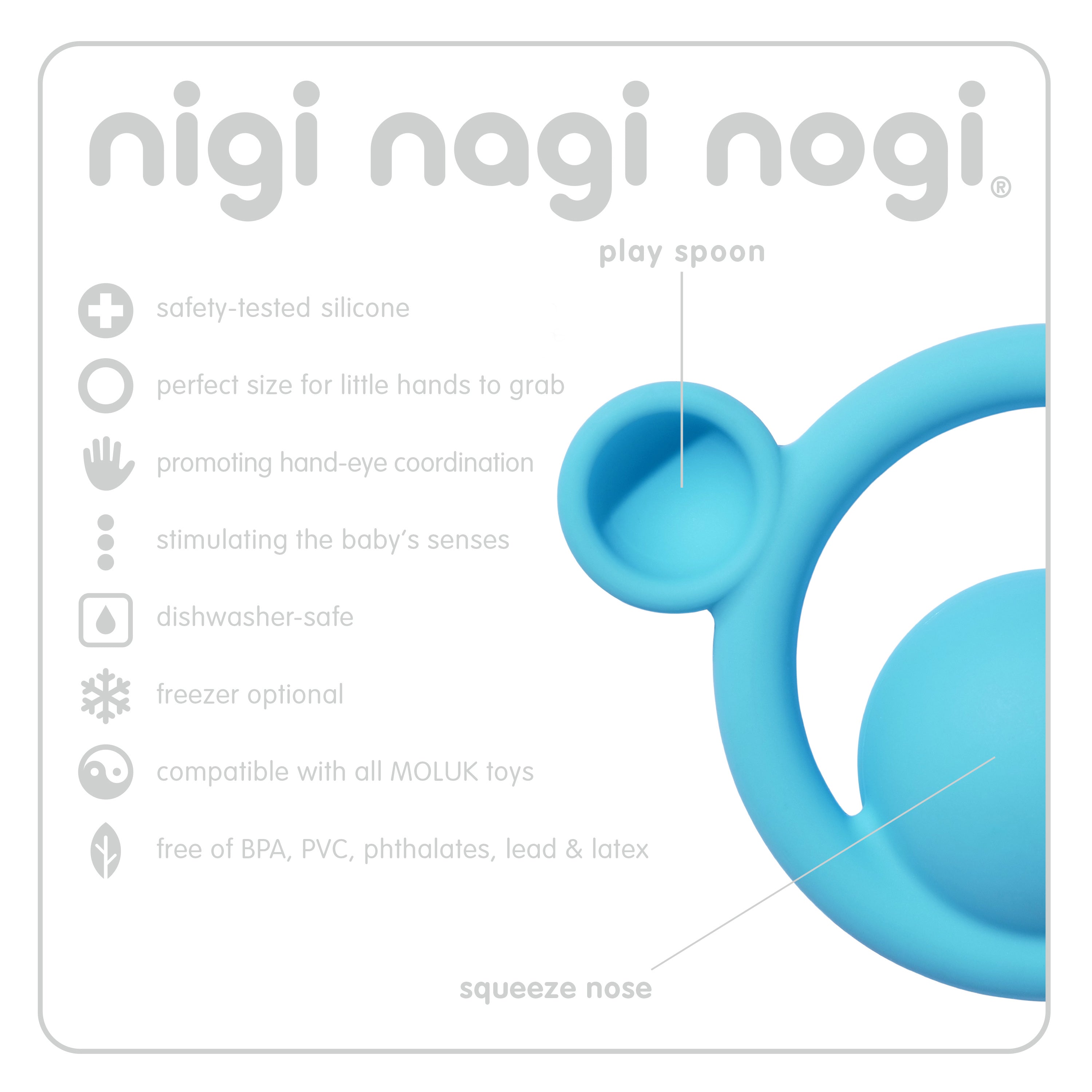 MOLUK Nigi, Nagi & Nogi Teether and Sensory Primary Colour Set