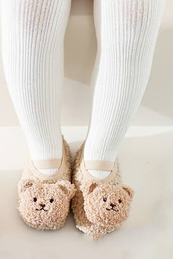 Cozy Crew Club - Beige Bear Strap Slippers Soft