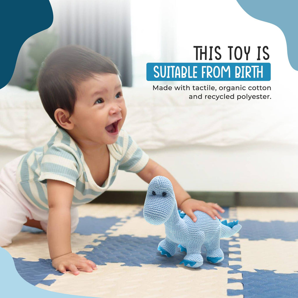 Best Years Ltd - Dinosaur Baby Rattle, Knitted Organic Cotton Blue Diplodocus