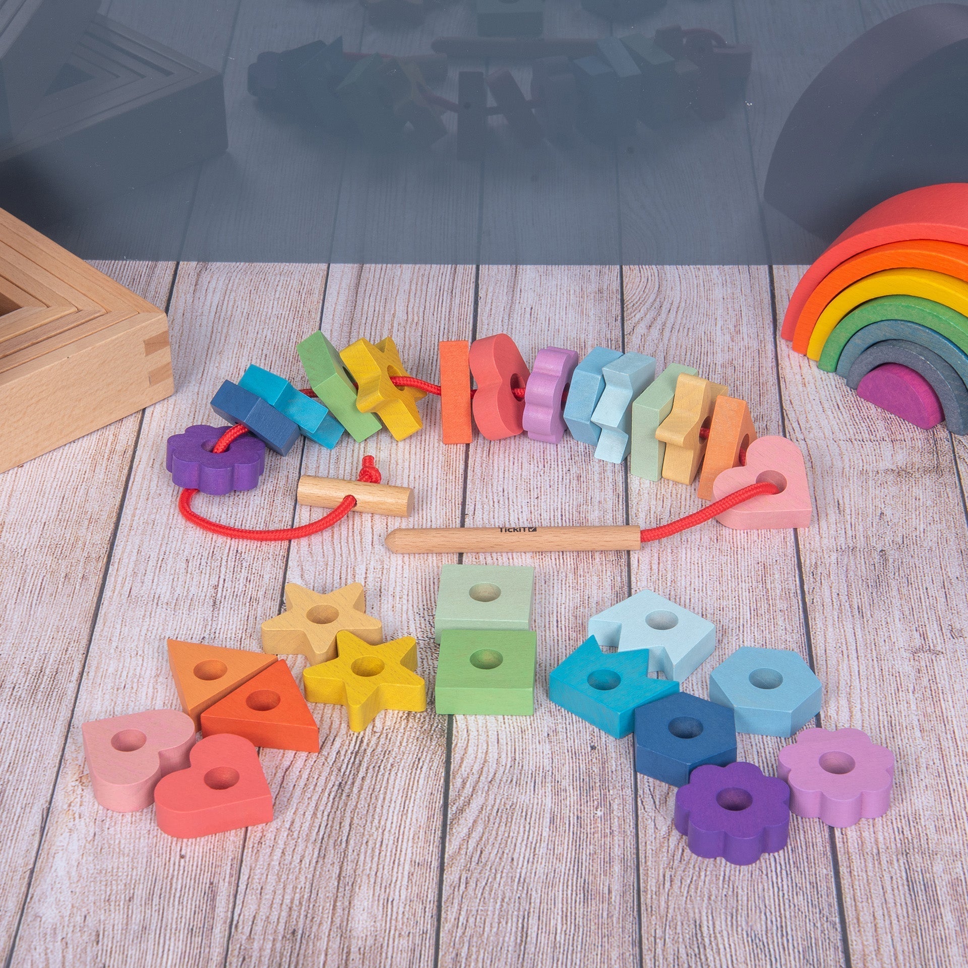 tickit Rainbow Wooden Lacing Shapes
