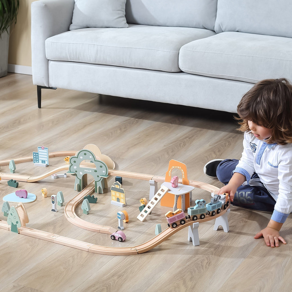 Wooden Train Set with Animals, Trees & Buildings