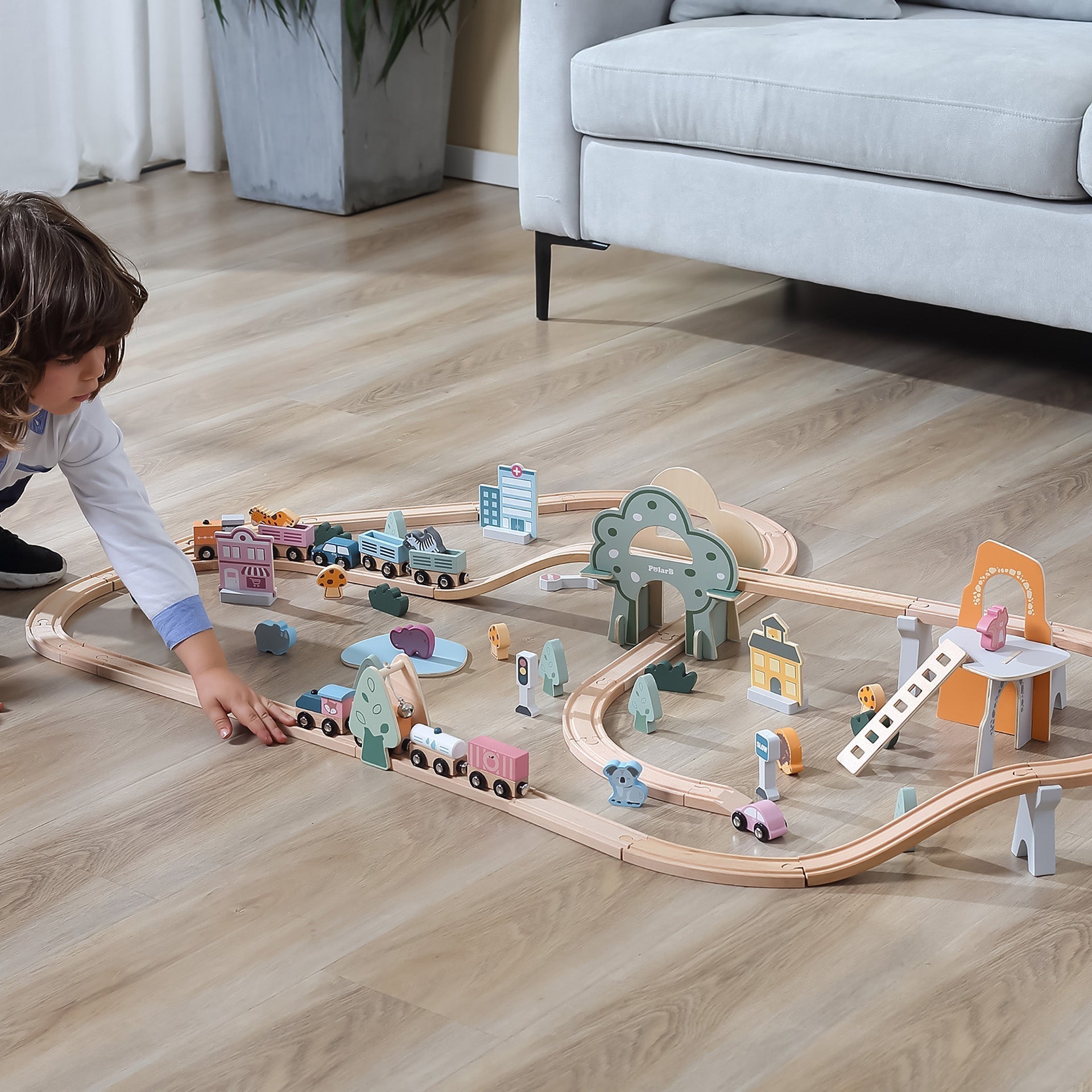 Wooden Train Set with Animals, Trees & Buildings