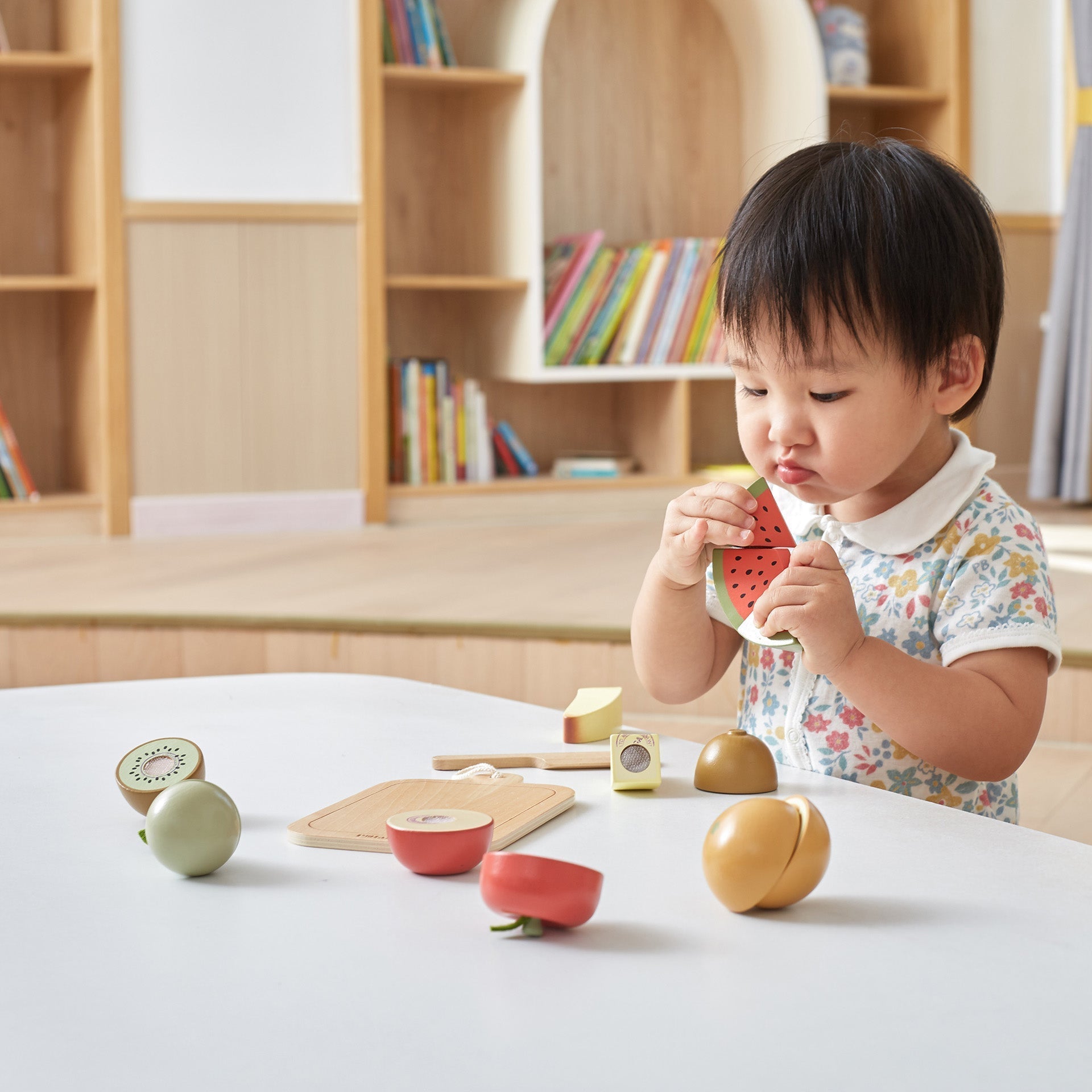 Wooden Cutting Fruit with Wooden Knife & Board