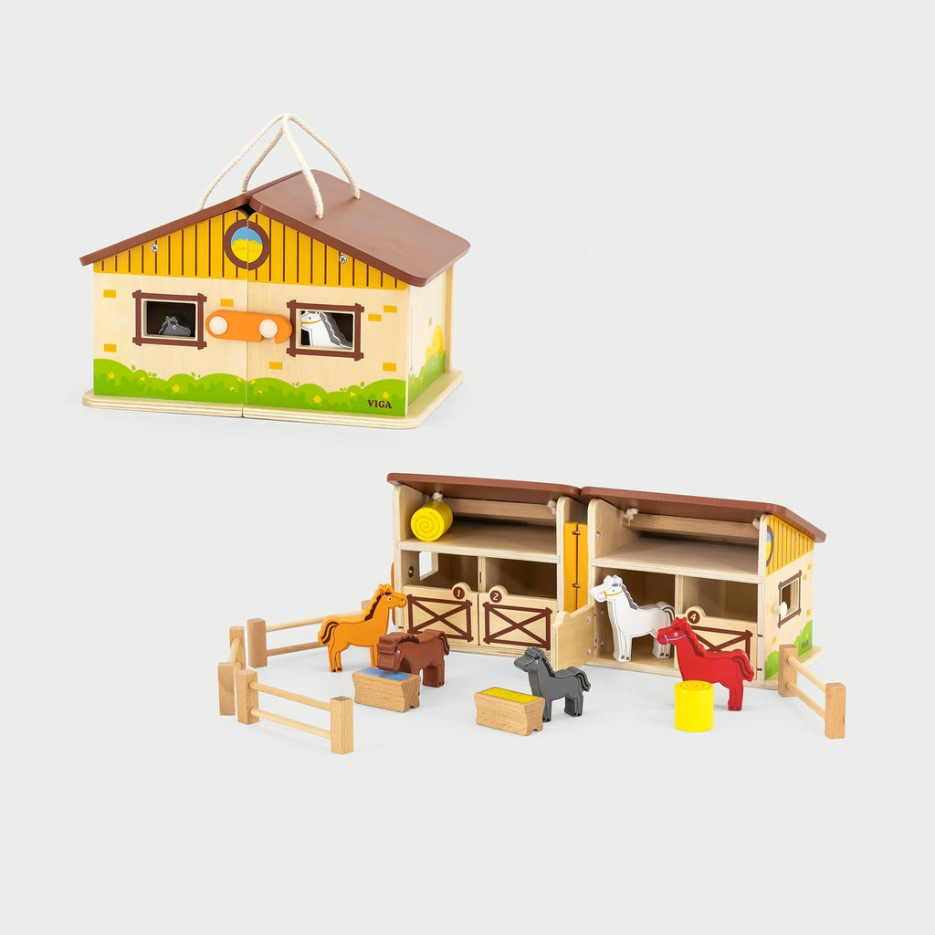 Wooden Foldable Stable Playset