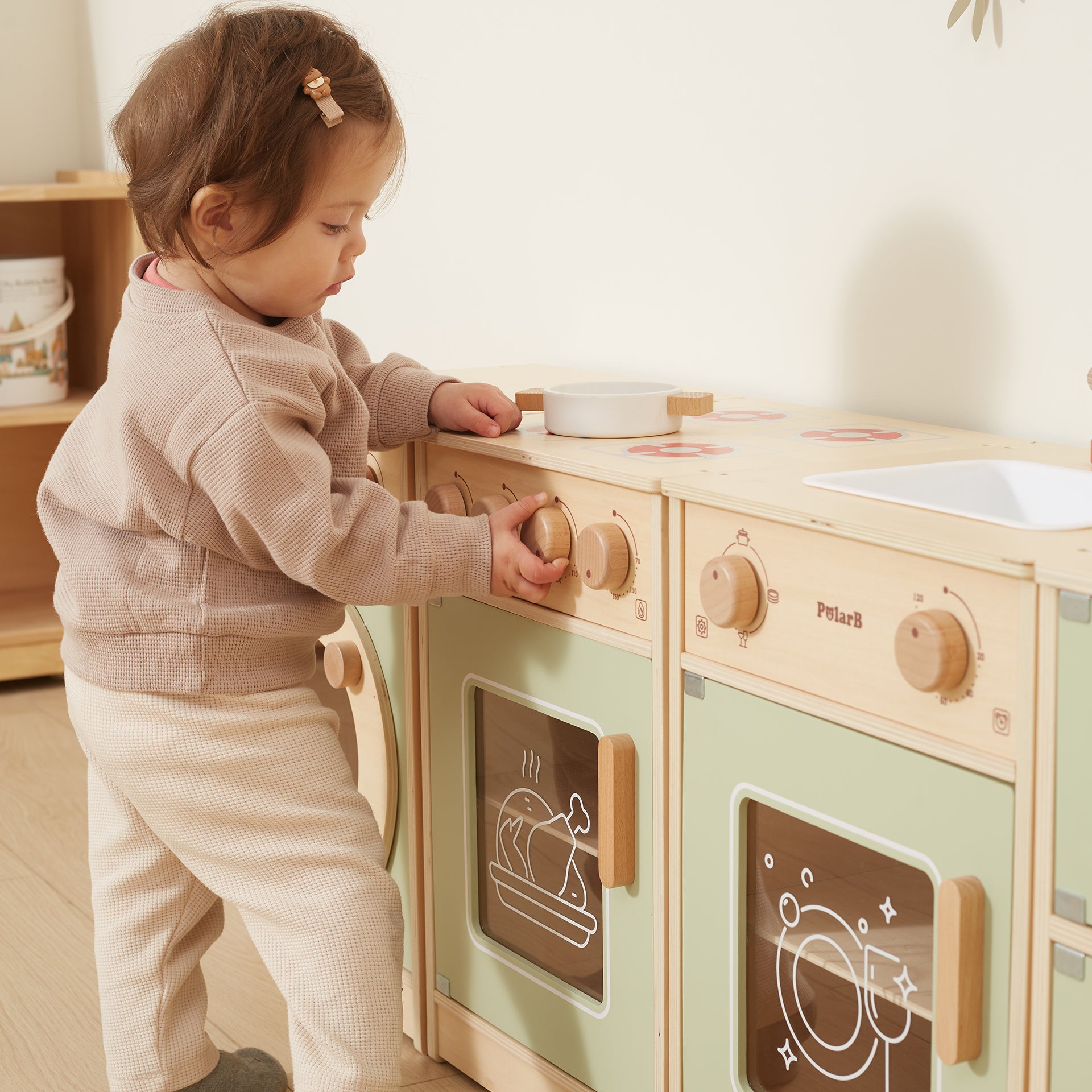 Wooden Toddler Play Kitchen Set