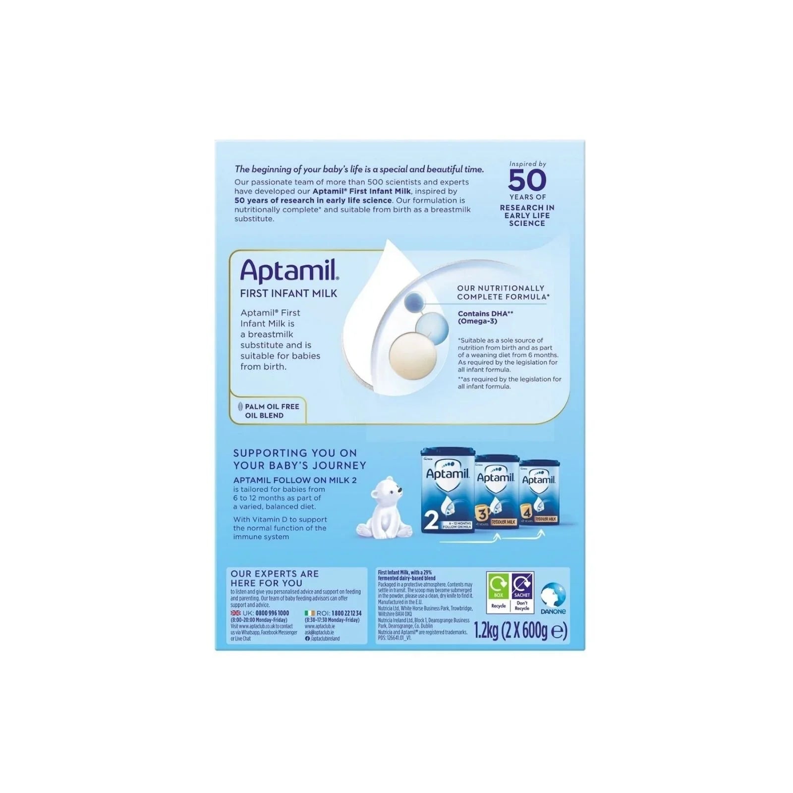 Aptamil 1 First Infant Milk Formula - from Birth 1.2kg (2x600g)
