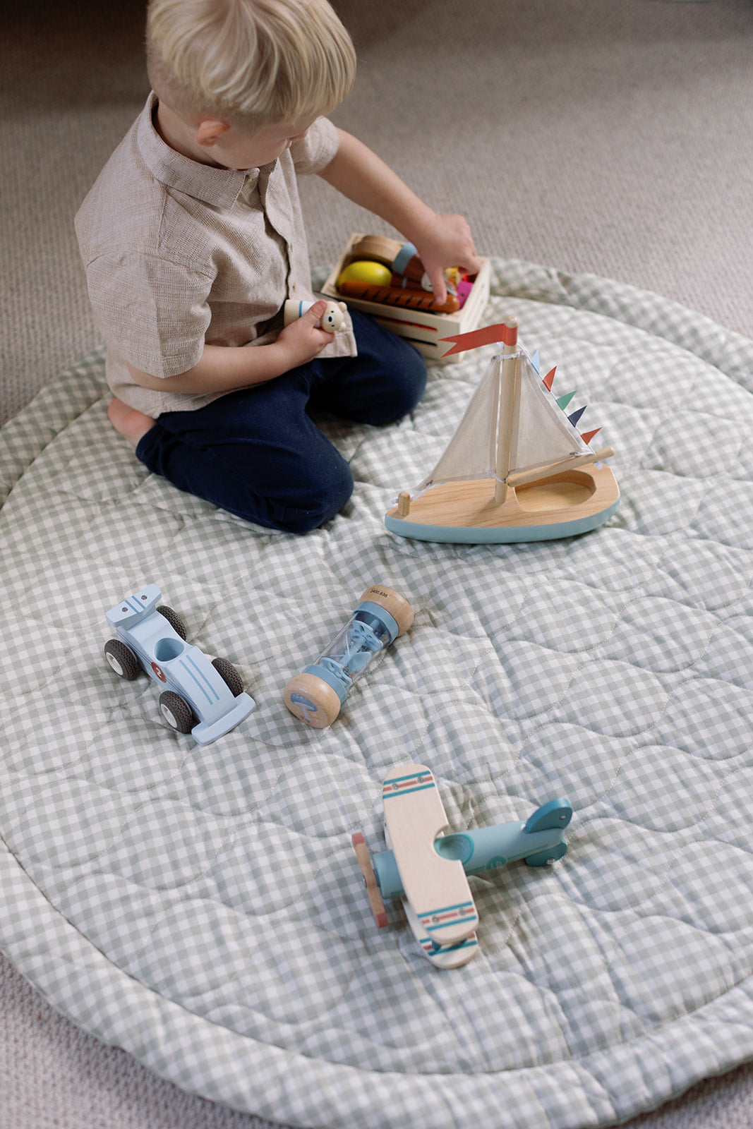 Ralphie Bear Quilted Playmat - Sage Green Gingham