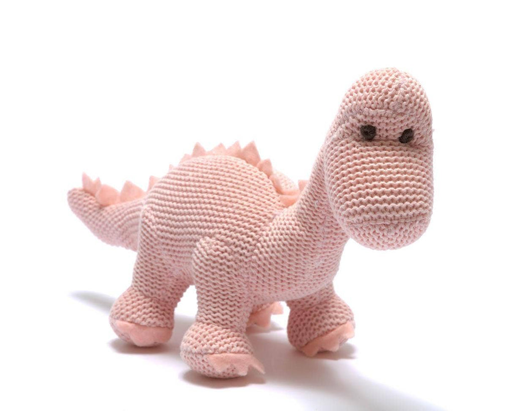 Best Years Ltd - Dinosaur Baby Rattle, Knitted Organic Cotton Pink Diplodocus
