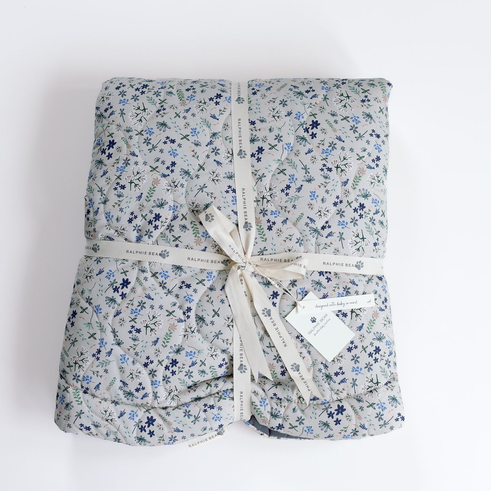 Ralphie Bear Quilted Playmat -  Wildflower Blue / Slate Grey