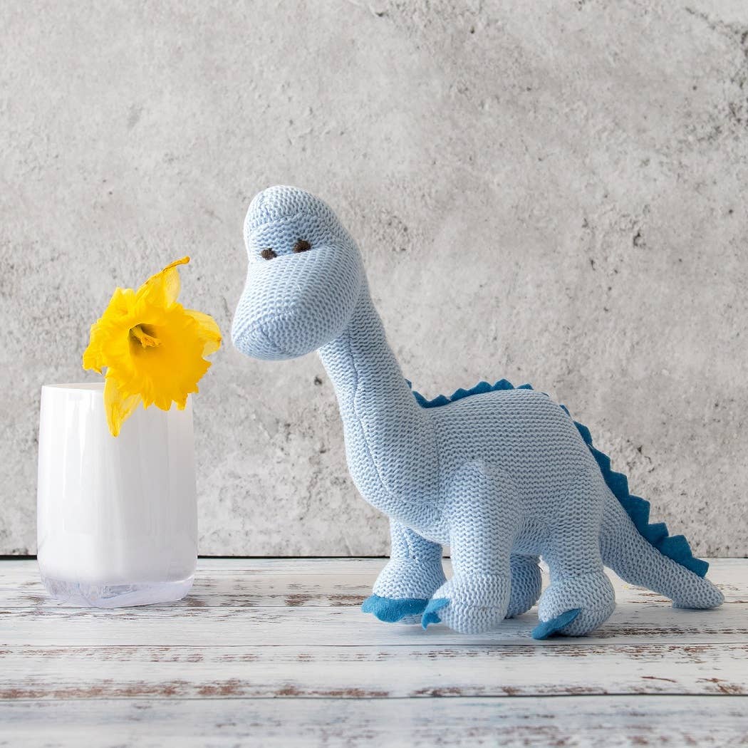 Best Years Ltd - Dinosaur Baby Rattle, Knitted Organic Cotton Blue Diplodocus