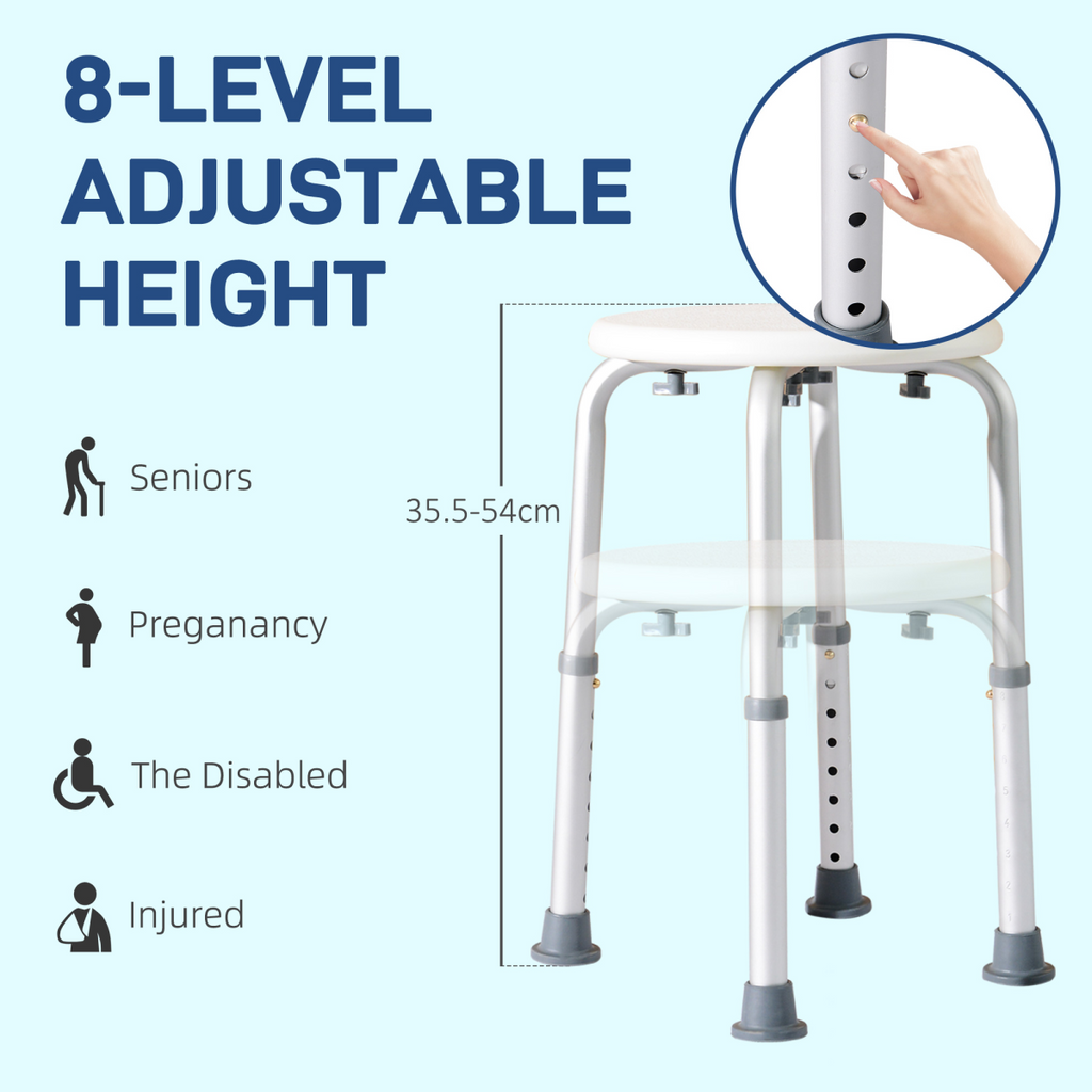 Bath / Shower Stool, Adjustable Height - White - Max 136kg