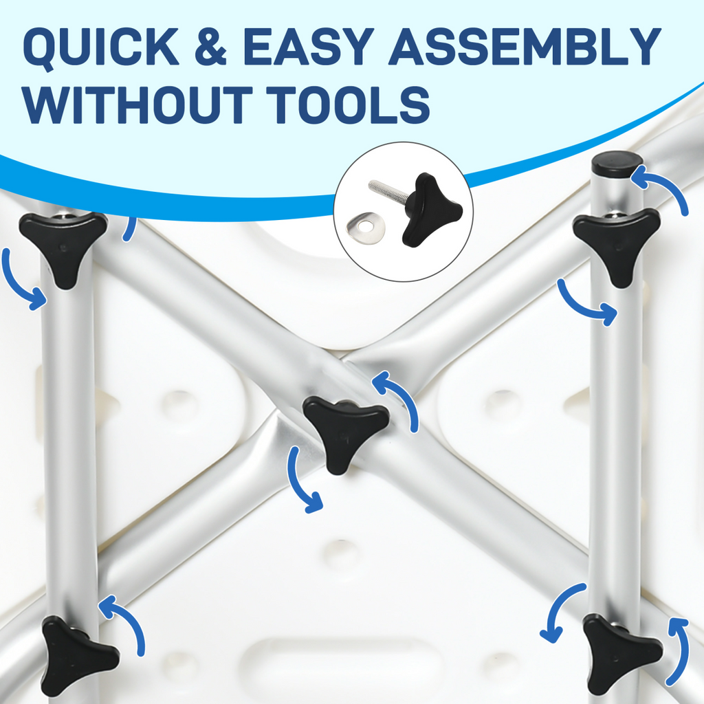 Bath / Shower Chair with Backrest & Armrests, Adjustable Height - Aluminium. Max 136kg