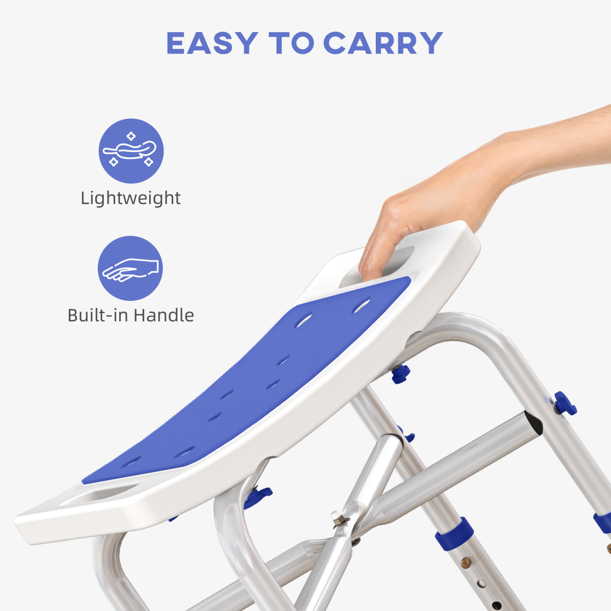 Bath / Shower Stool, Adjustable Height - Purple - Max 150kg