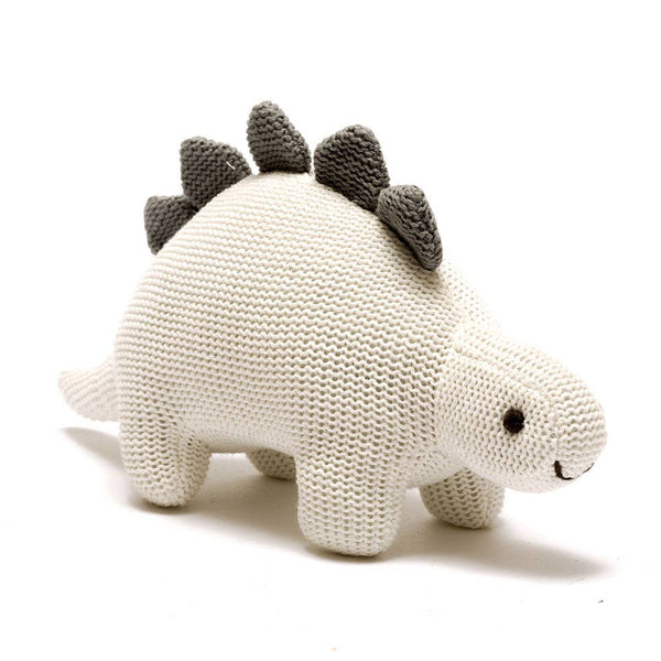 Best Years Ltd - Dinosaur Baby Rattle, Organic White Cotton Knit Stegosaurus