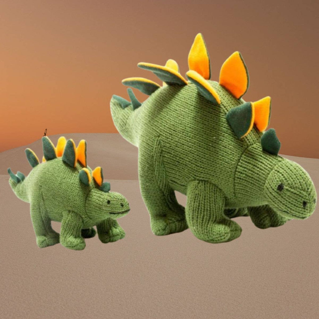 Best Years - Knitted Stegosaurus Dinosaur Baby Rattle - Green / Orange