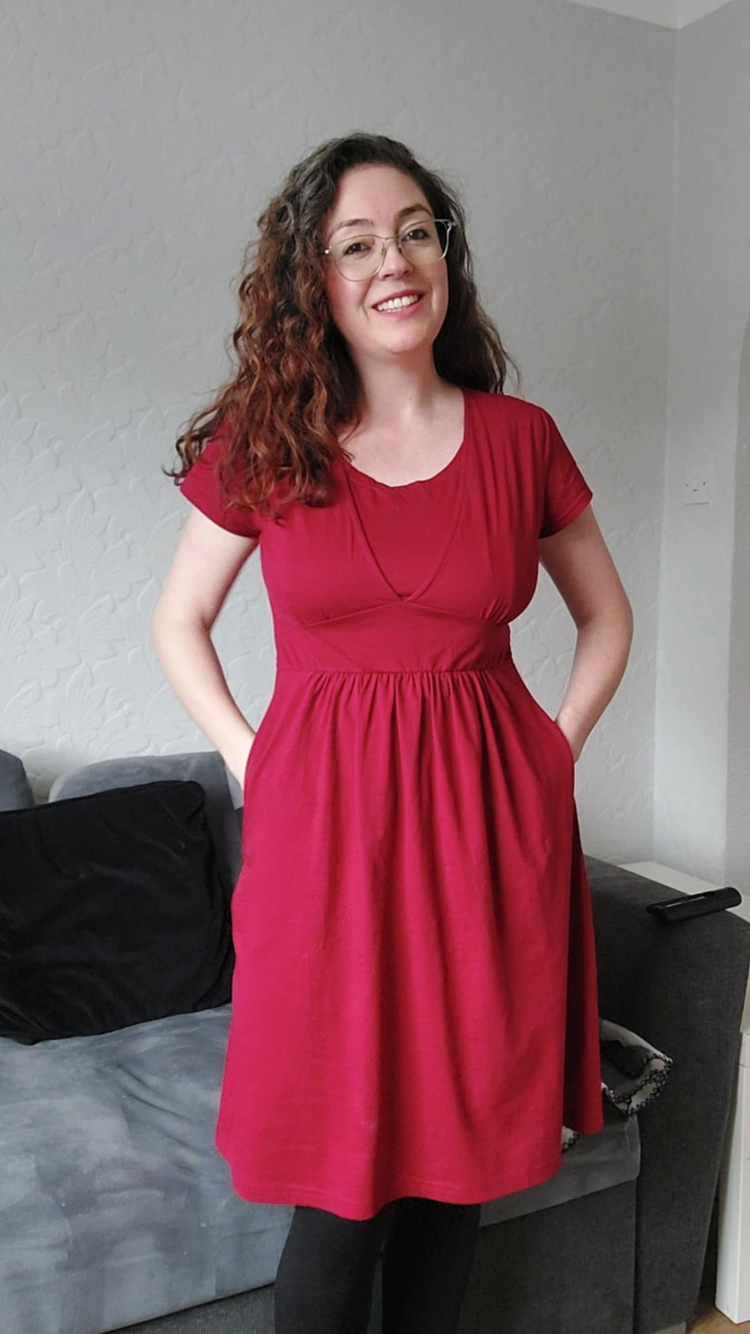 Milkymoon Cotton Breastfeeding Dress - Burgundy Red