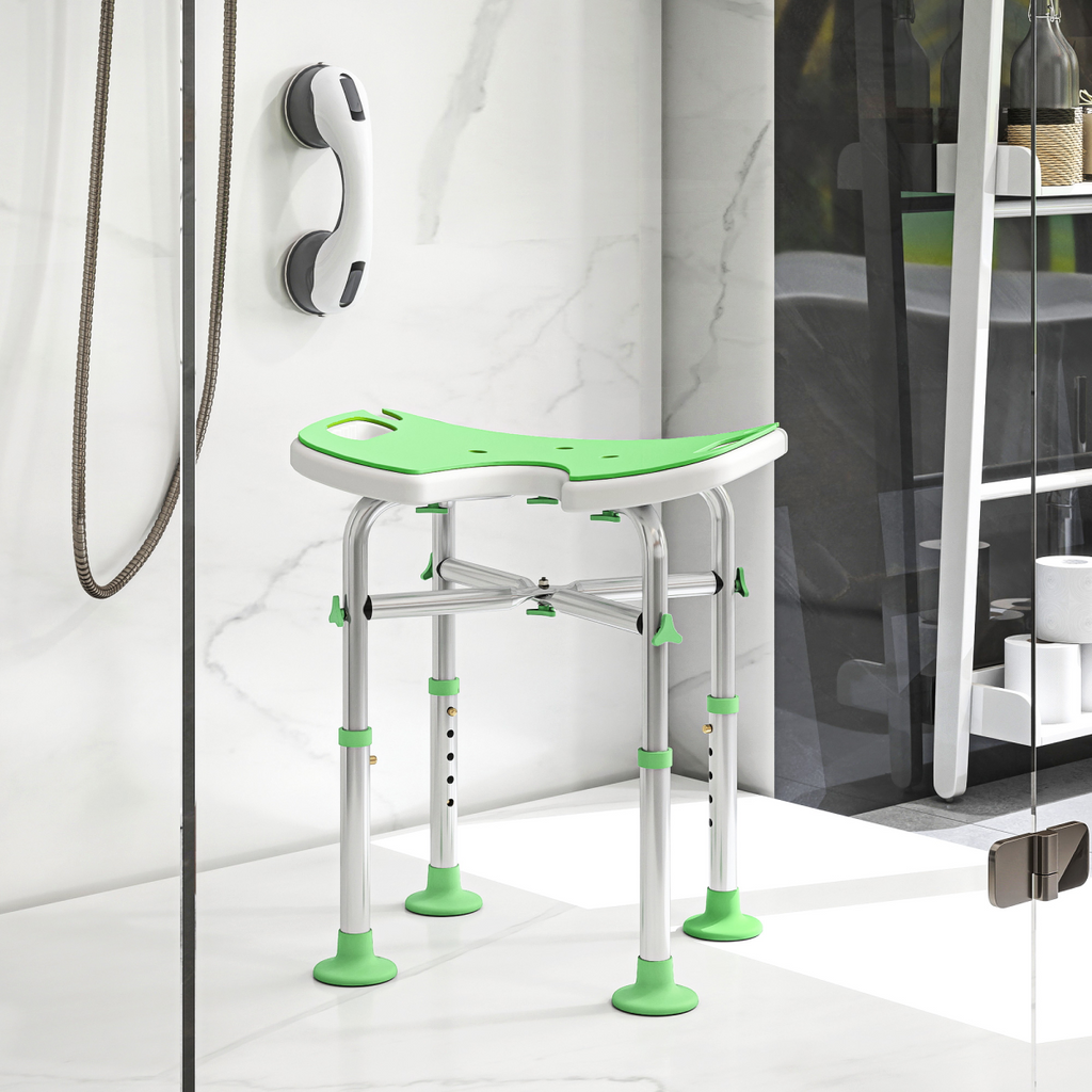 Bath / Shower Stool & Grab Handle, Adjustable Height - Green - Max 150kg