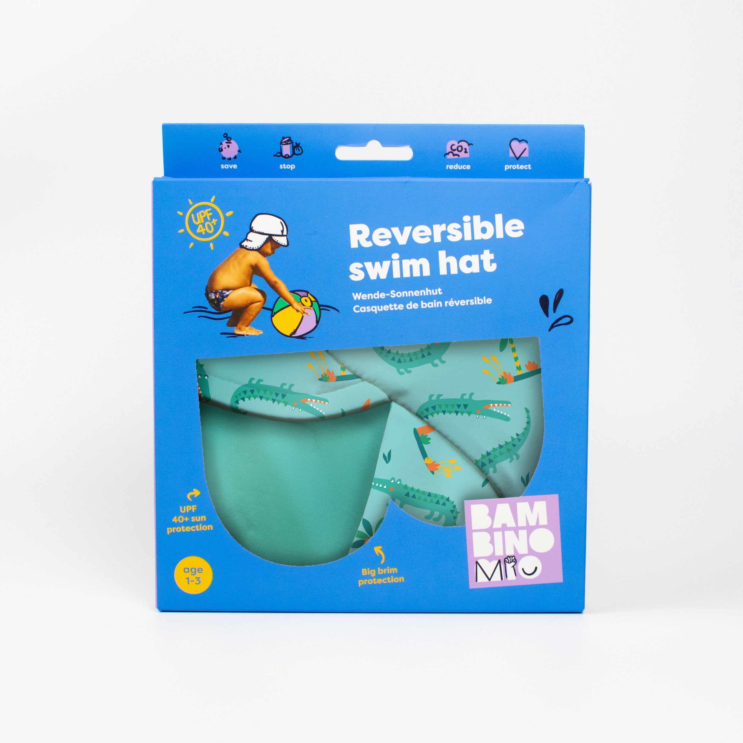 Bambino Mio UPF 40+ Reversible Swim Hat for Babies and Toddlers - Crafty Croc
