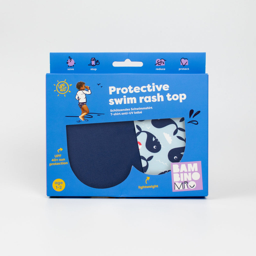 Bambino Mio UPF 40+ Soft and Gentle Protective Swim Rash Vest - Blue Whale