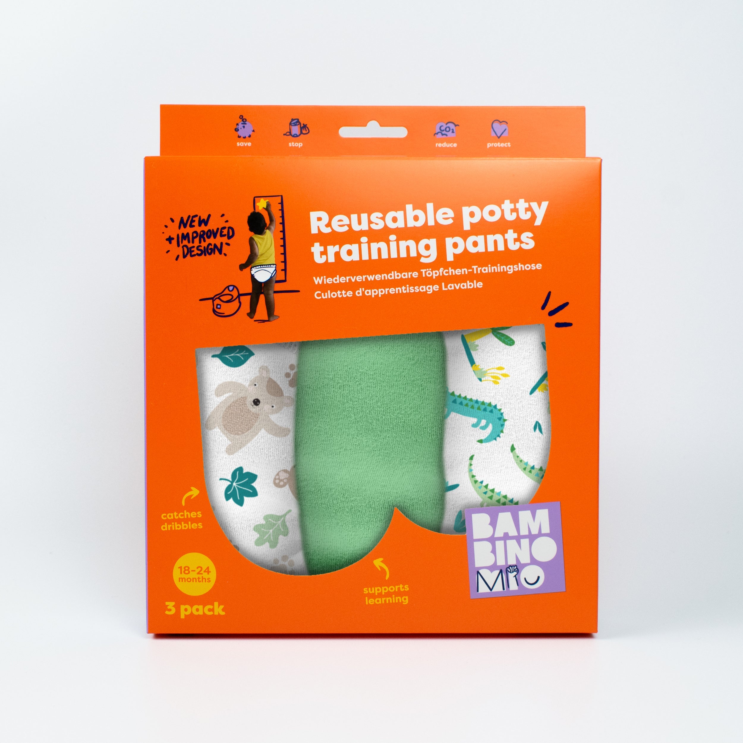 Bambino Mio 3 Pack Reusable Potty Training Pants - Green Jungle - Elite Design