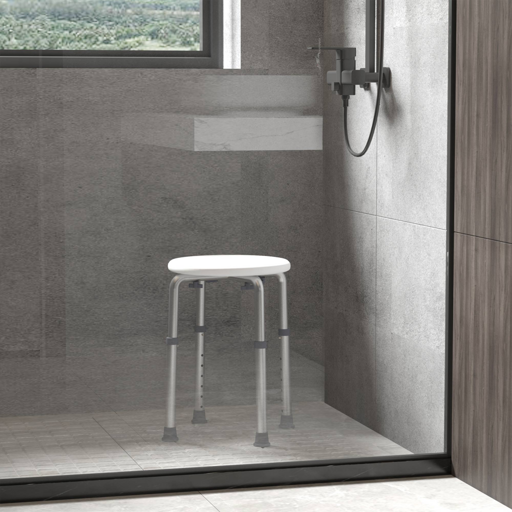 Bath / Shower Stool, Adjustable Height - White - Max 136kg