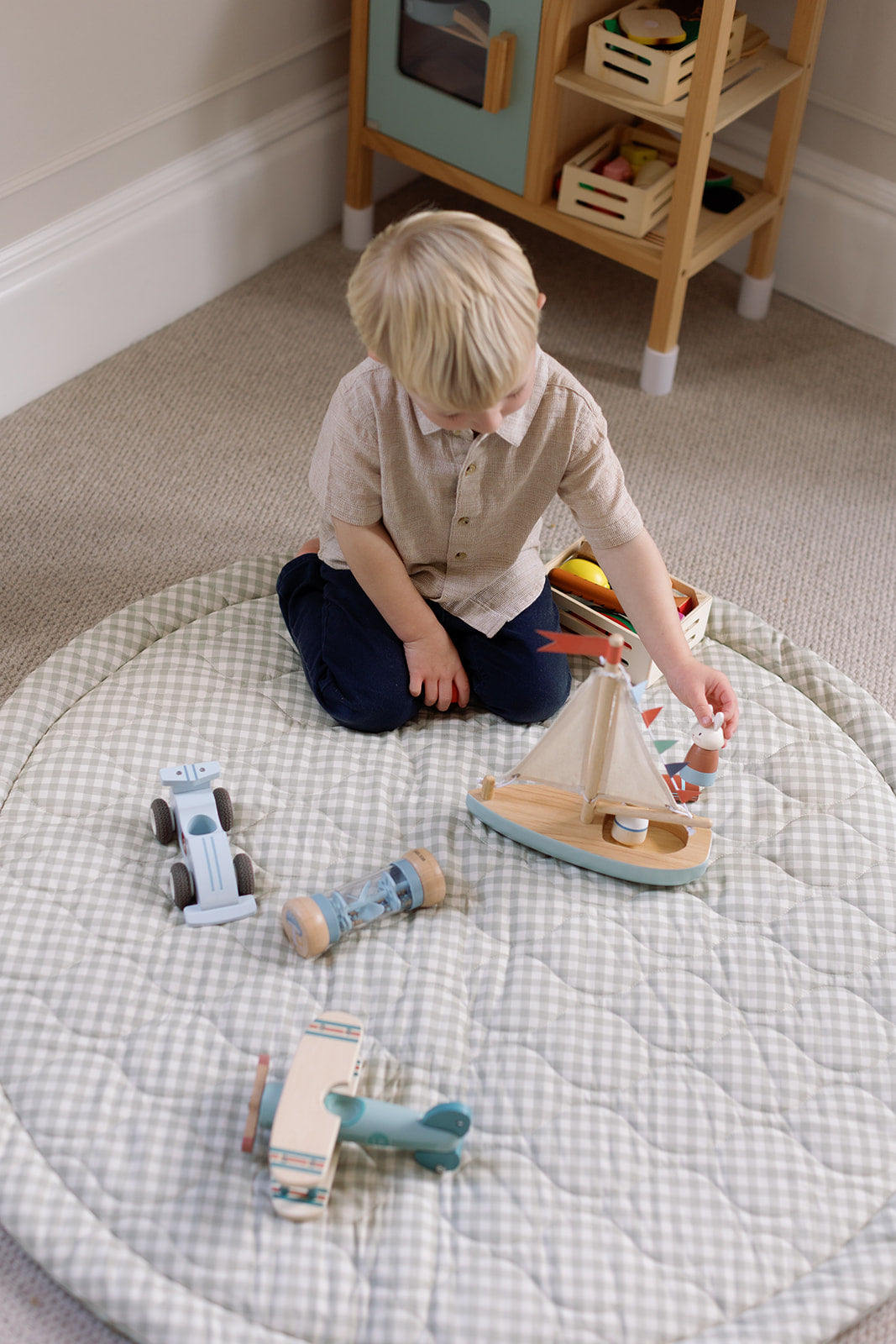 Ralphie Bear Quilted Playmat - Sage Green Gingham