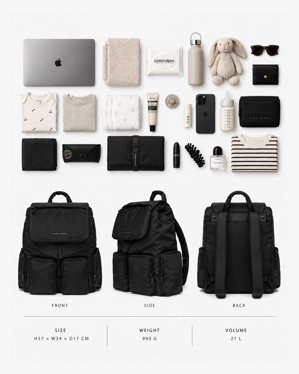 Tiba+Marl Alto Changing Backpack Black
