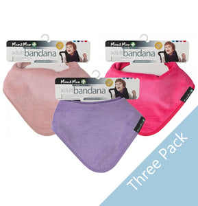 3 PACK Mum 2 Mum PLUS Adult Bandana - Dusty Pink / Cerise / Purple