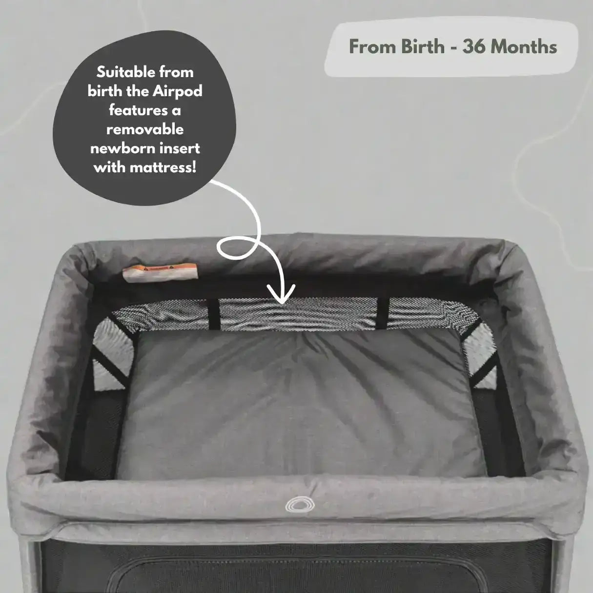 Airpod 3 Travel Cot Includes Newborn Bassinet Insert - Dark Grey
