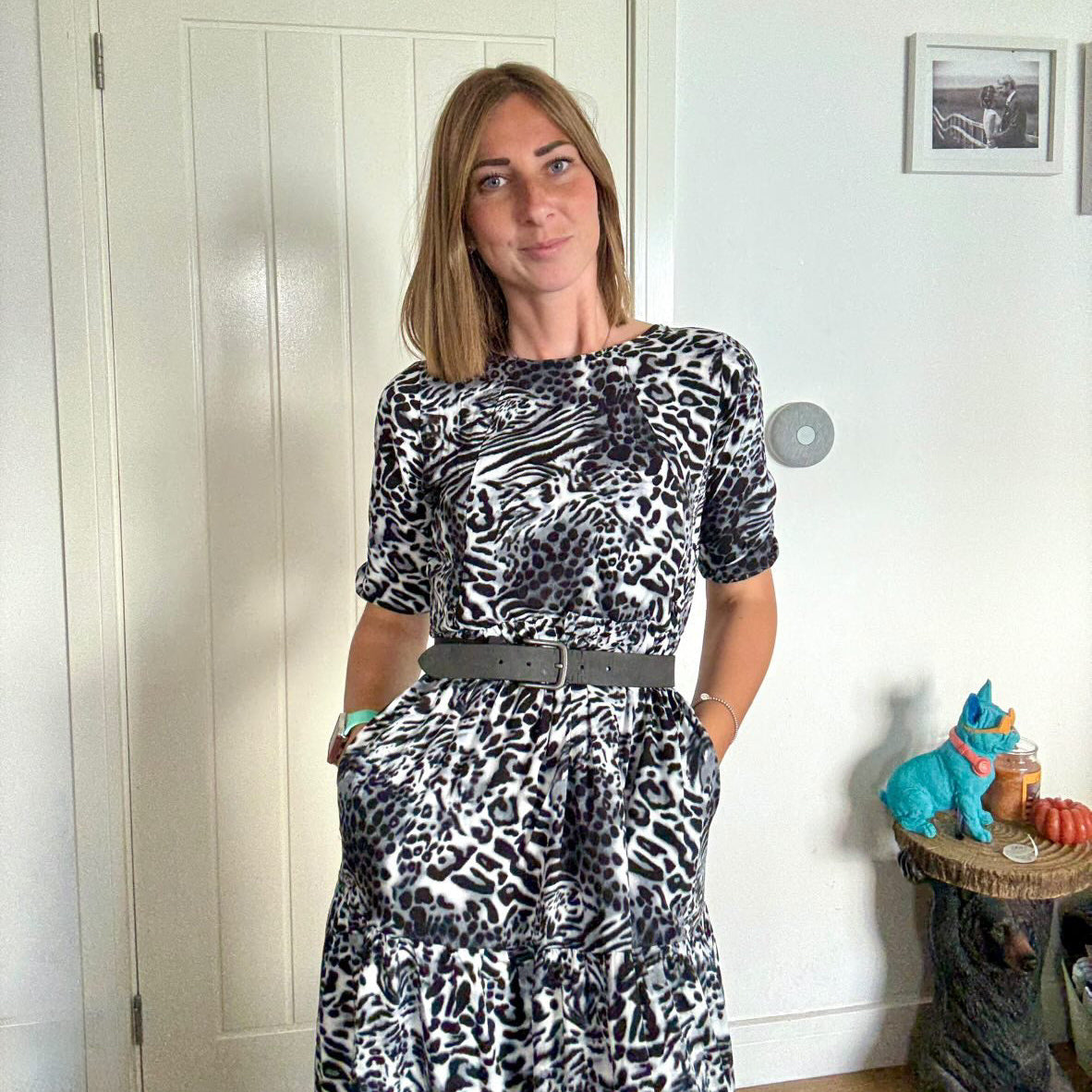 The Midi Breastfeeding Dress - Grey Leopard