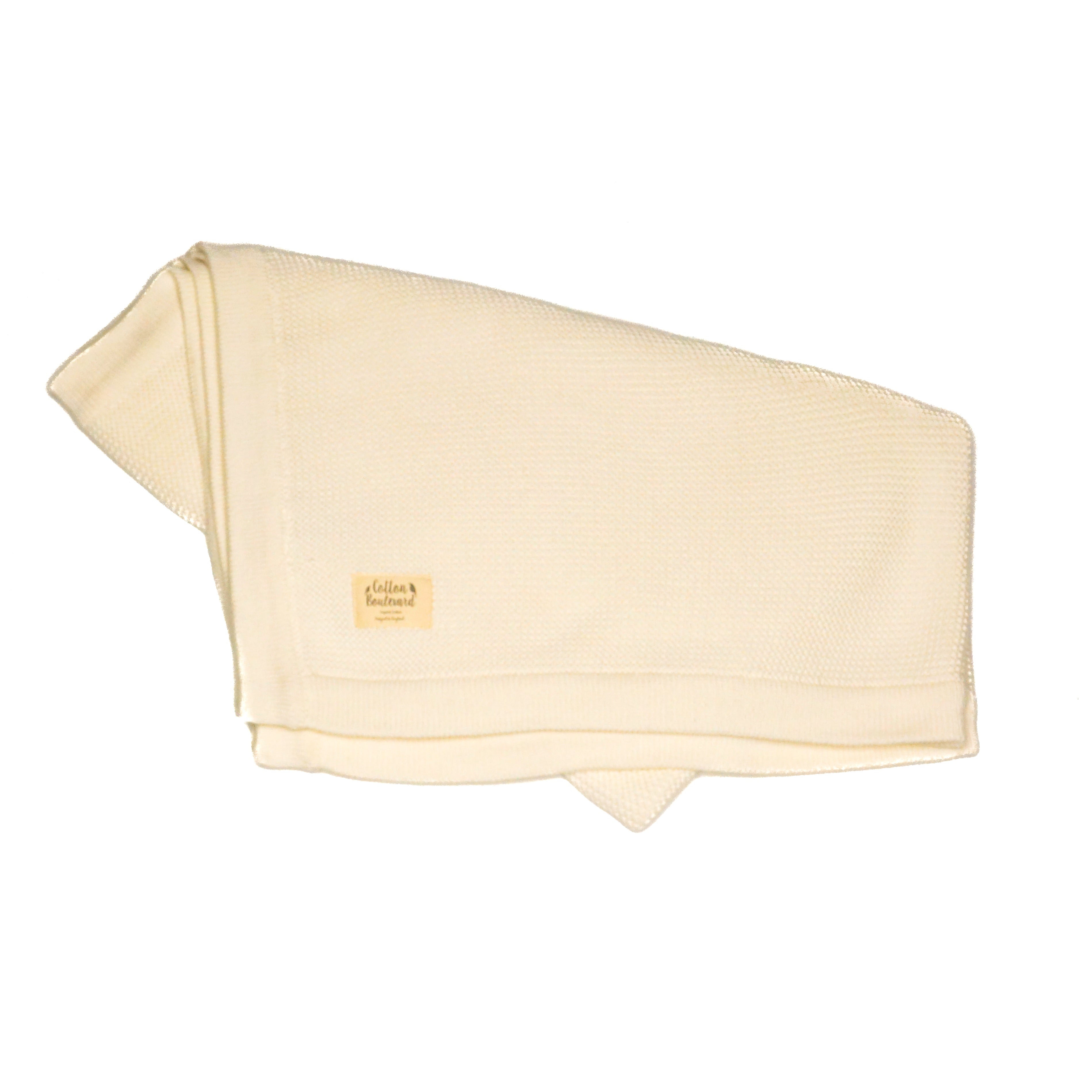 Organic Cotton Knitted Baby Blanket - White