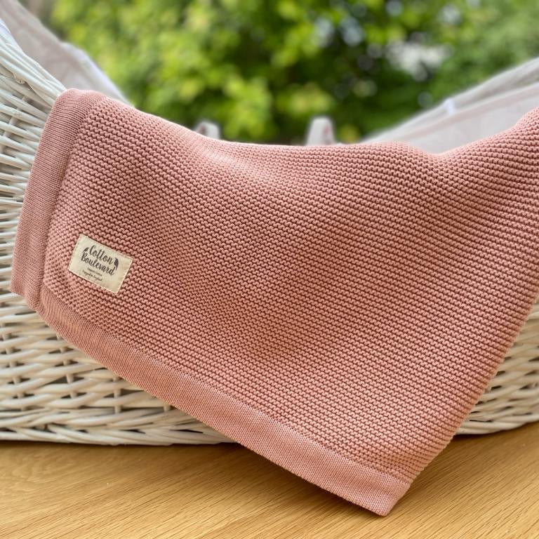 Organic Cotton Knitted Baby Blanket - Dusty Pink