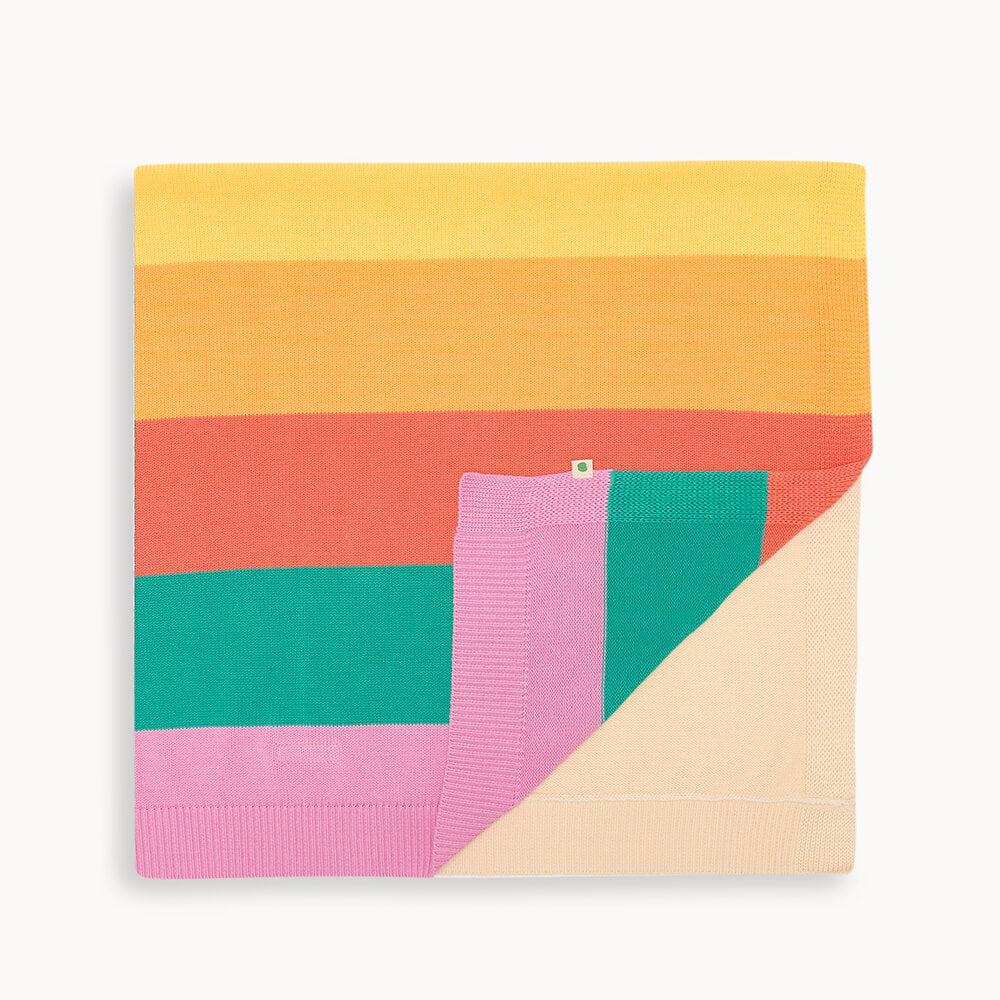 The bonniemob Personalised Pink Rainbow Stripe Organic Cotton Baby Blanket