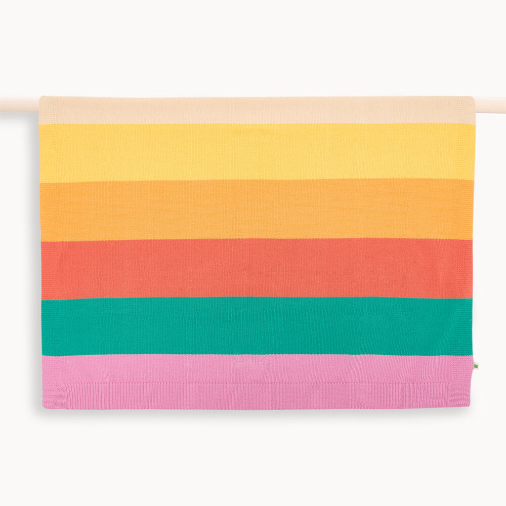 The bonniemob Personalised Pink Rainbow Stripe Organic Cotton Baby Blanket