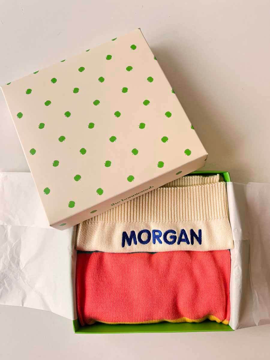 The bonniemob Personalised Pink Rainbow Stripe Organic Cotton Baby Blanket