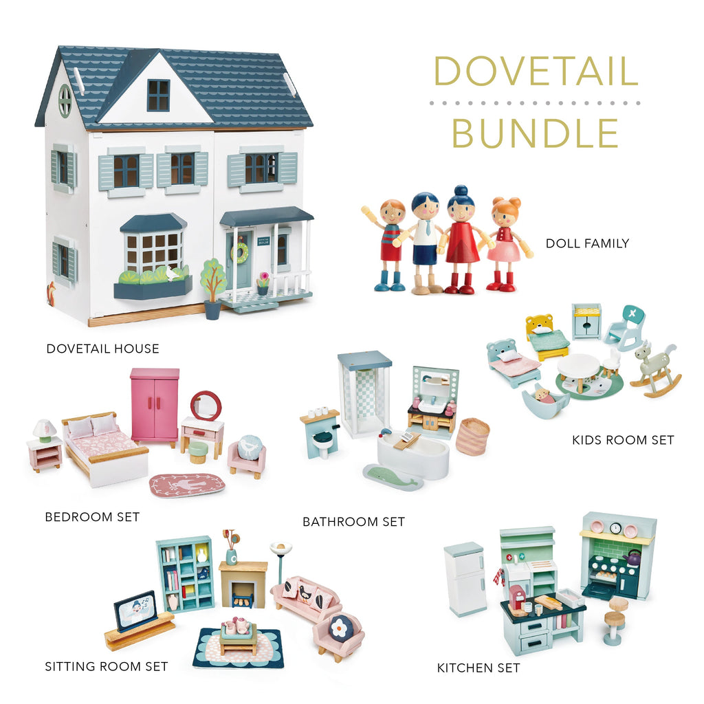 Tender Leaf Toys Dovetail Dolls House and Five Room Furniture Set Bundle