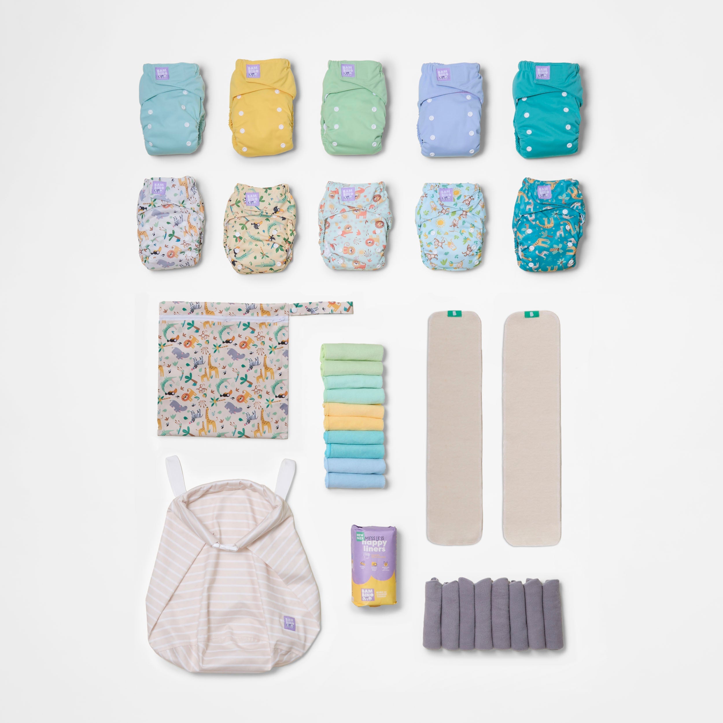 The Essentials Reusable Nappy Bundle - Wild Life & Pastels