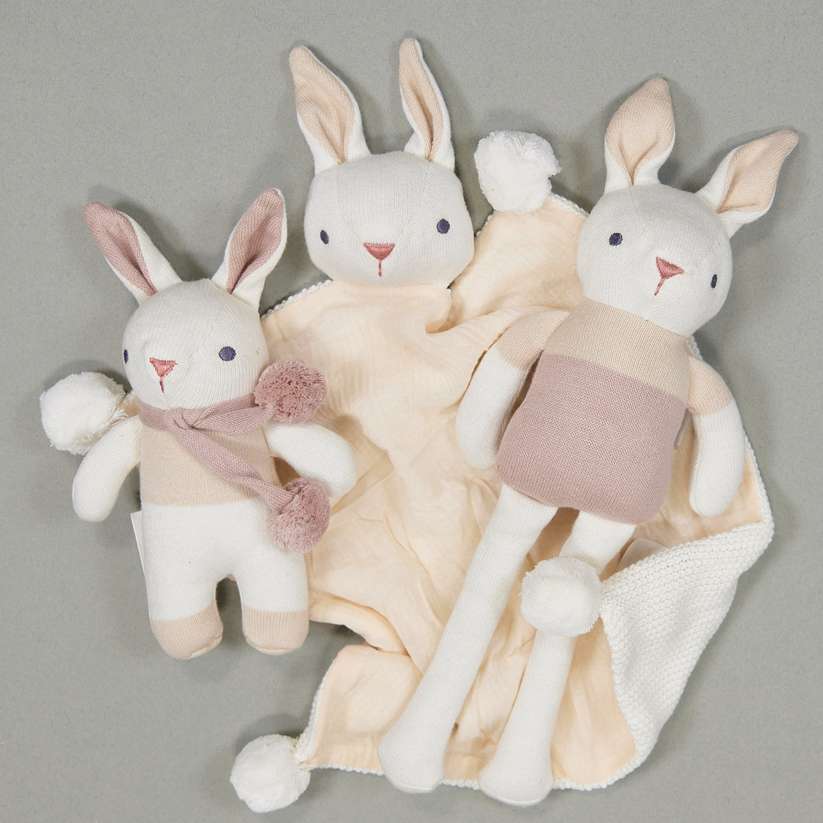 ThreadBear Design Organic Baby Comforter, Rattle & Doll Gift Set in Cream + Gift Box