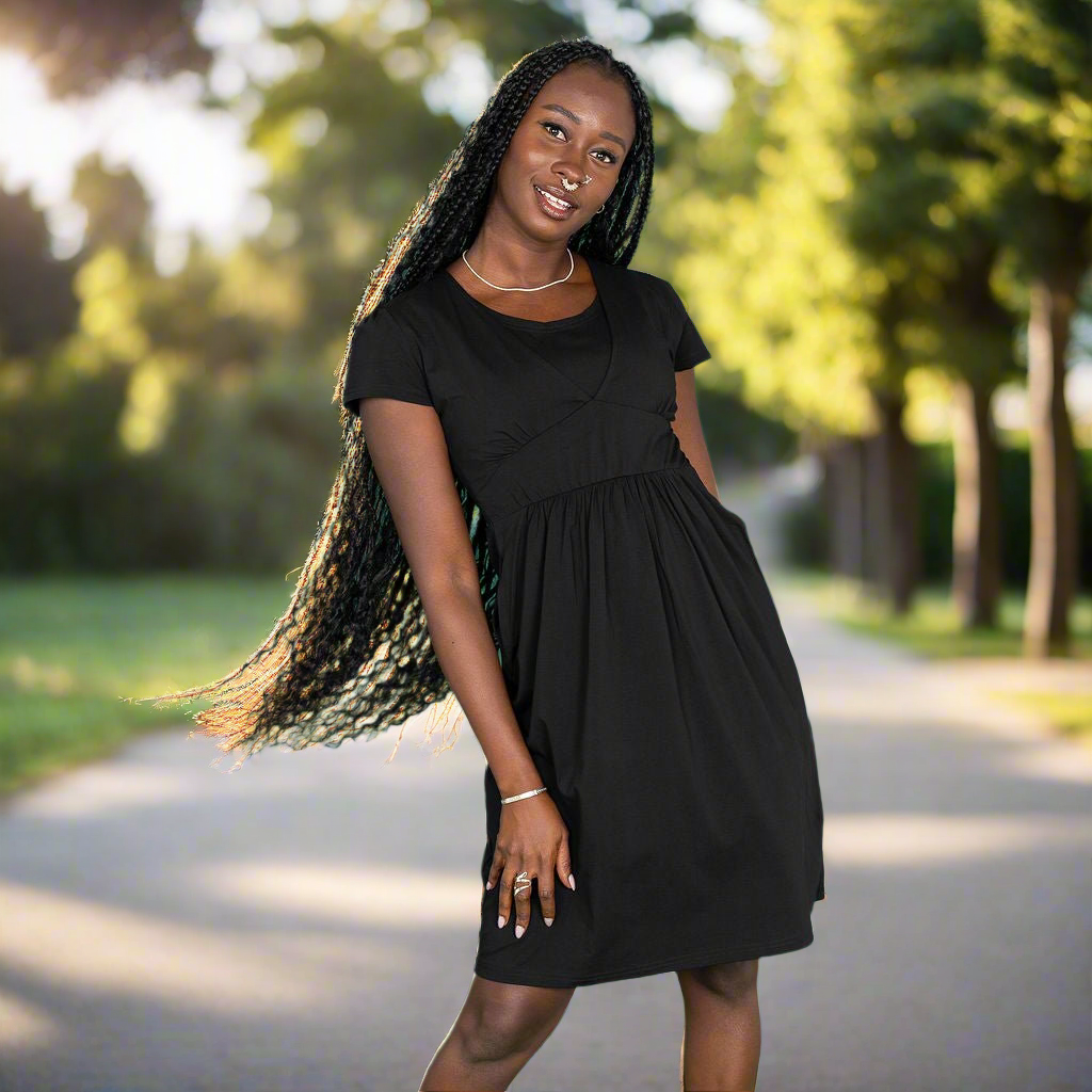 The Cotton Breastfeeding Dress - Classic Black