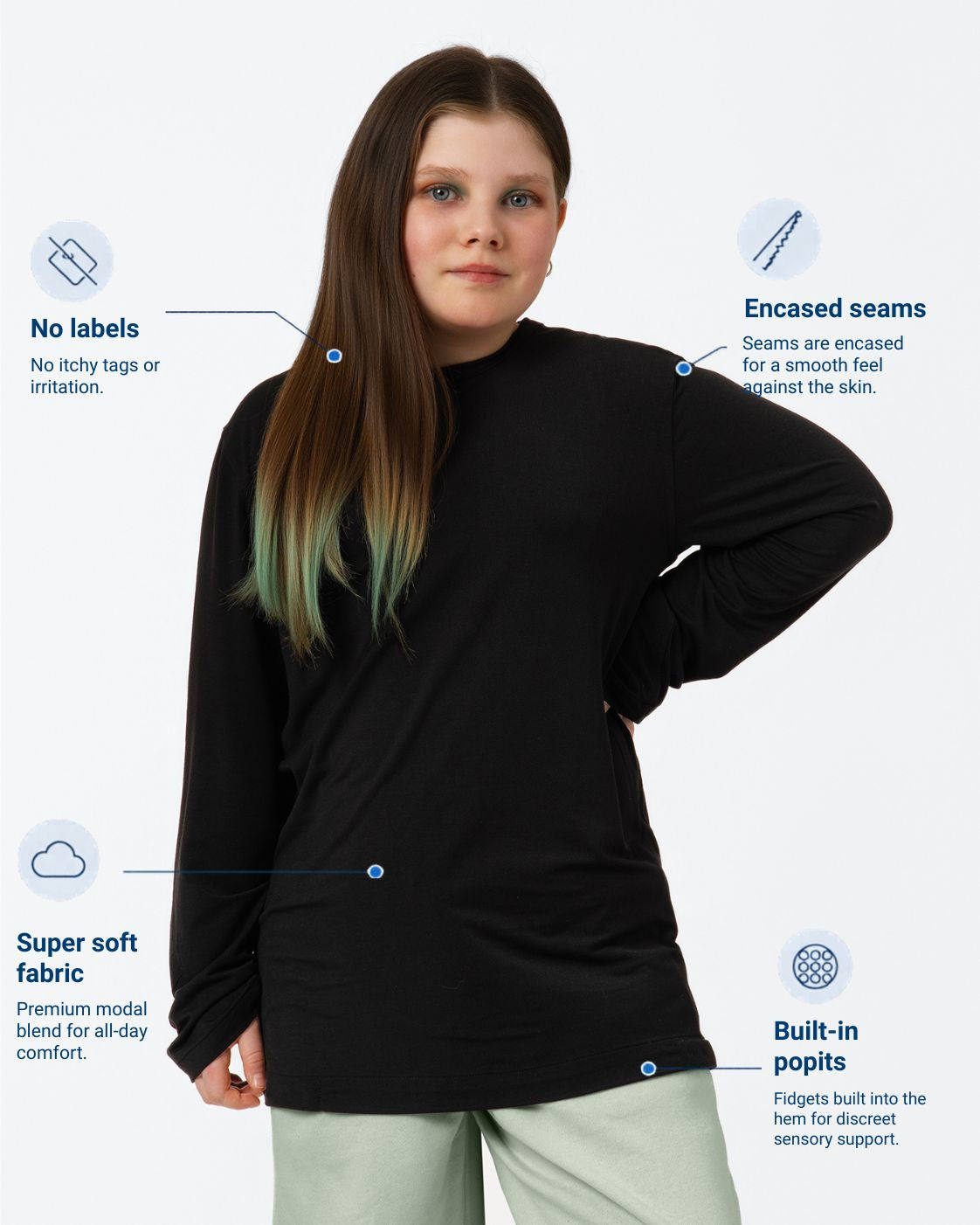 Comfa Kids Fidget-T – Long Sleeve - Black