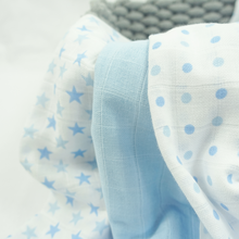 MuslinZ Paquete de 12 cuadrados de muselina - Estrellas azul bebé